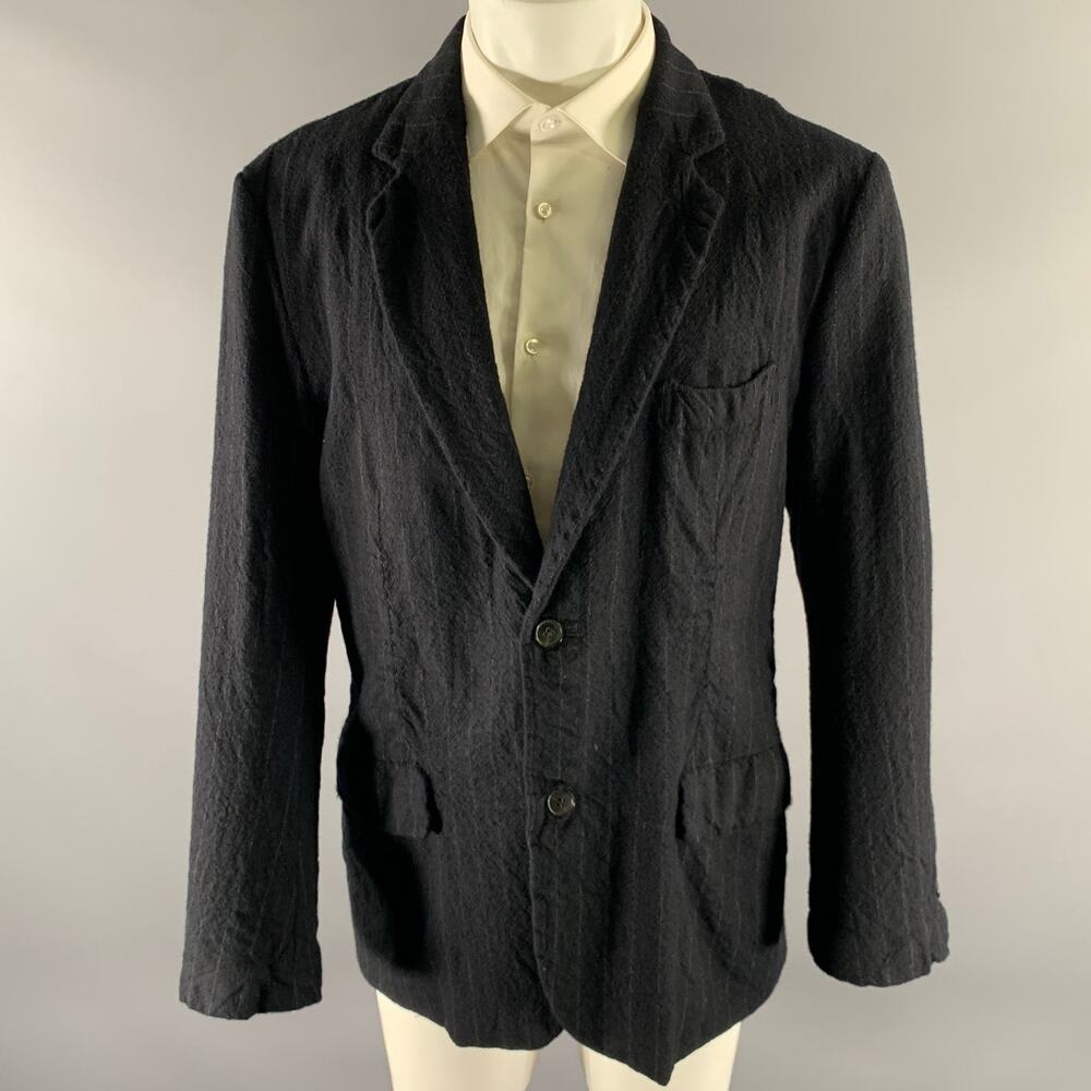 08SIRCUS Size 42 Navy Chalkstripe Textured Wool Notch Lapel Sport Coat